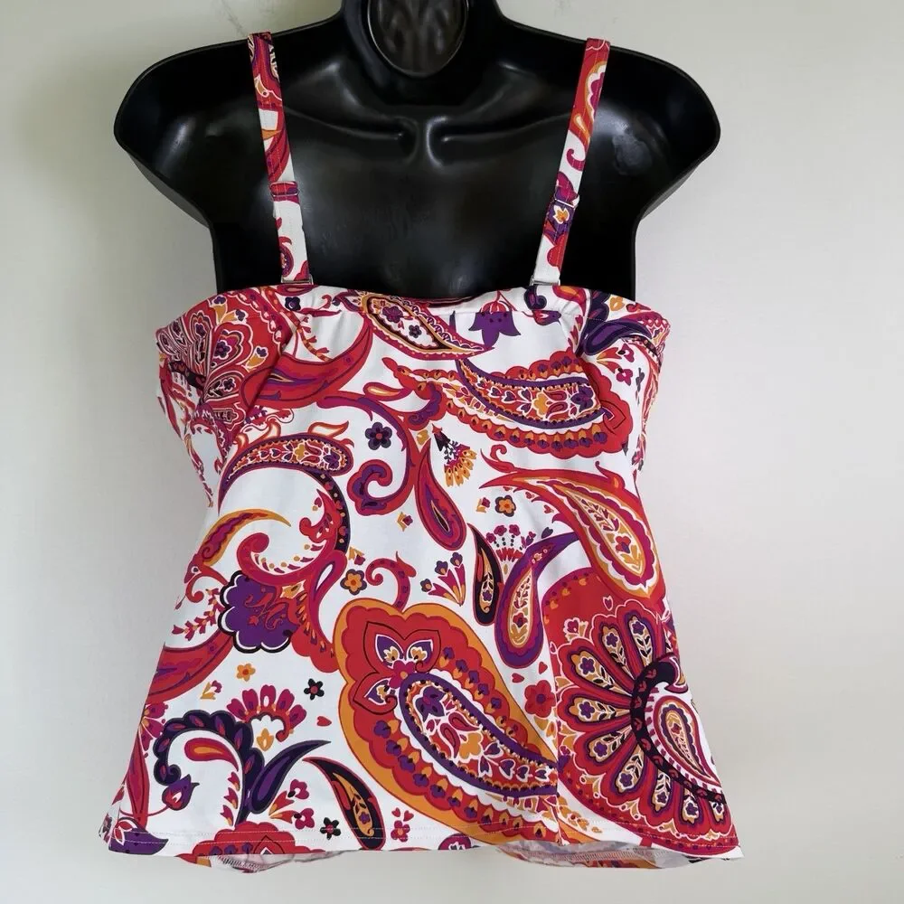 Lands End Tankini Swim Top Pink Paisley Underwire Size 12DD Swim Top